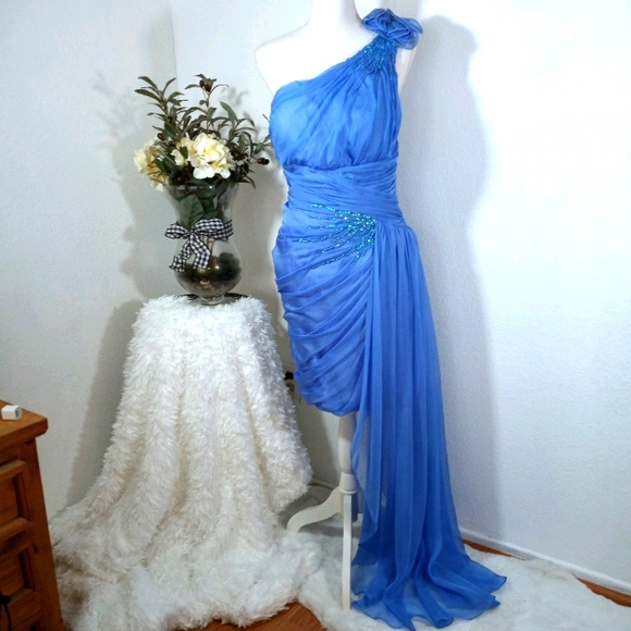 Elegant Blue One-Shoulder Prom Dress - Picture 1 of 7